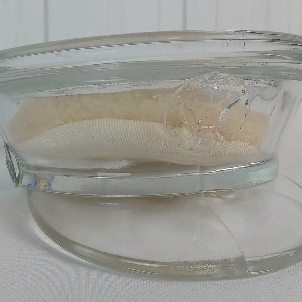Vintage 1940's Era Clear Glass Military Hat Powder Box With LID & Powder Puff!
